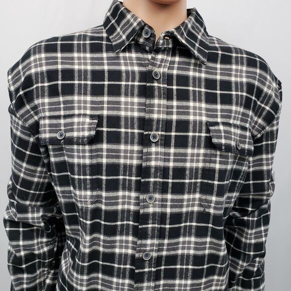 JACHS New York Flannel Shirt Plaid Black White Two Pockets Heavy Men 2XL XXL - Picture 3 of 14